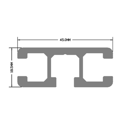 10B-4518.5-0 MODULAR SOLUTIONS EXTRUDED ELITE PROFILE<BR>45MM X 18.5MM 3-SLOTS